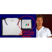 Polo maniche corte bianca con bandierina tricolore sulla manica